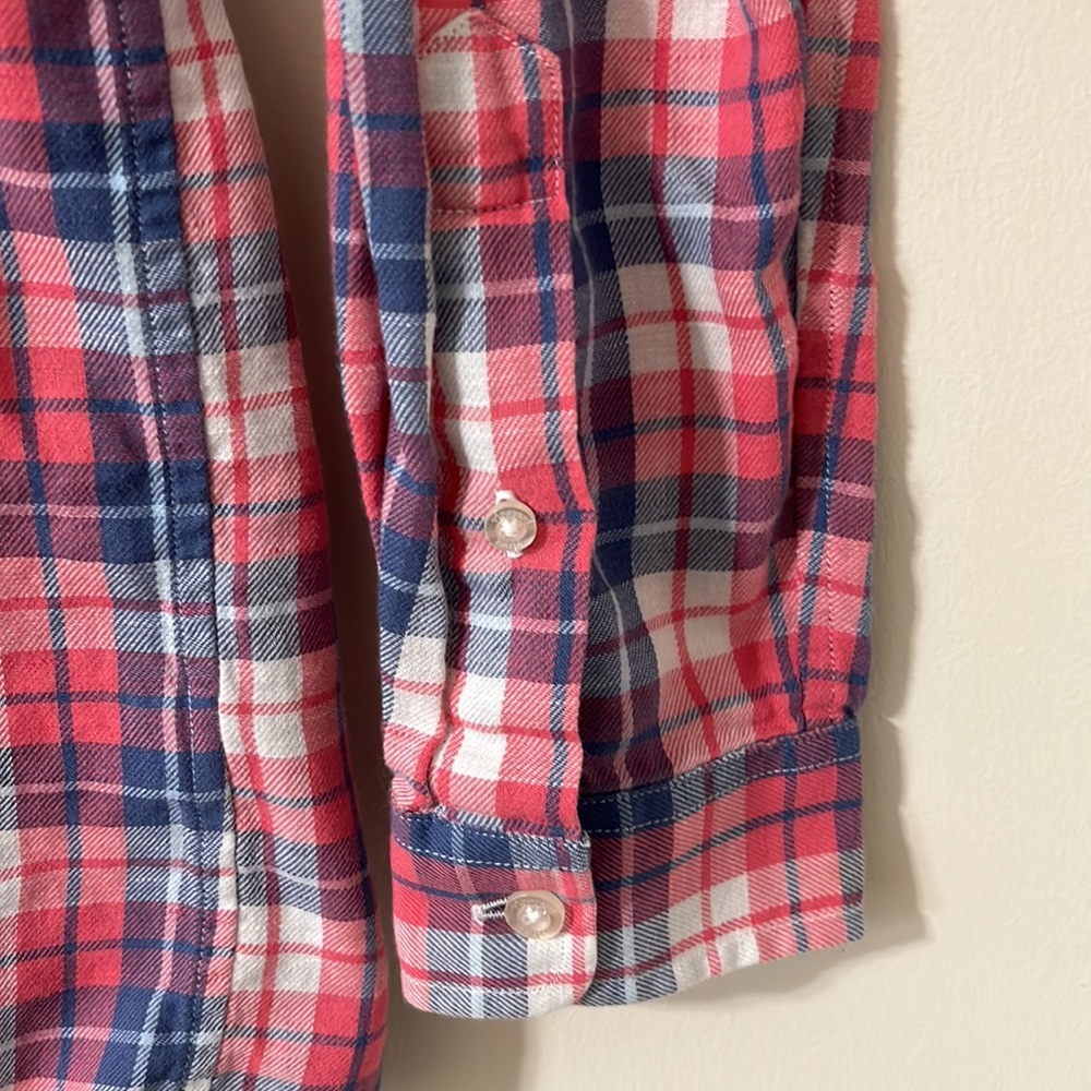 Vineyard Vines Boy’s Linen Blend Red White Blue Plaid Button Down Whale Shirt XL - Picture 5 of 11